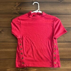 We The Free Red Short Sleeve Top with Button Accents
